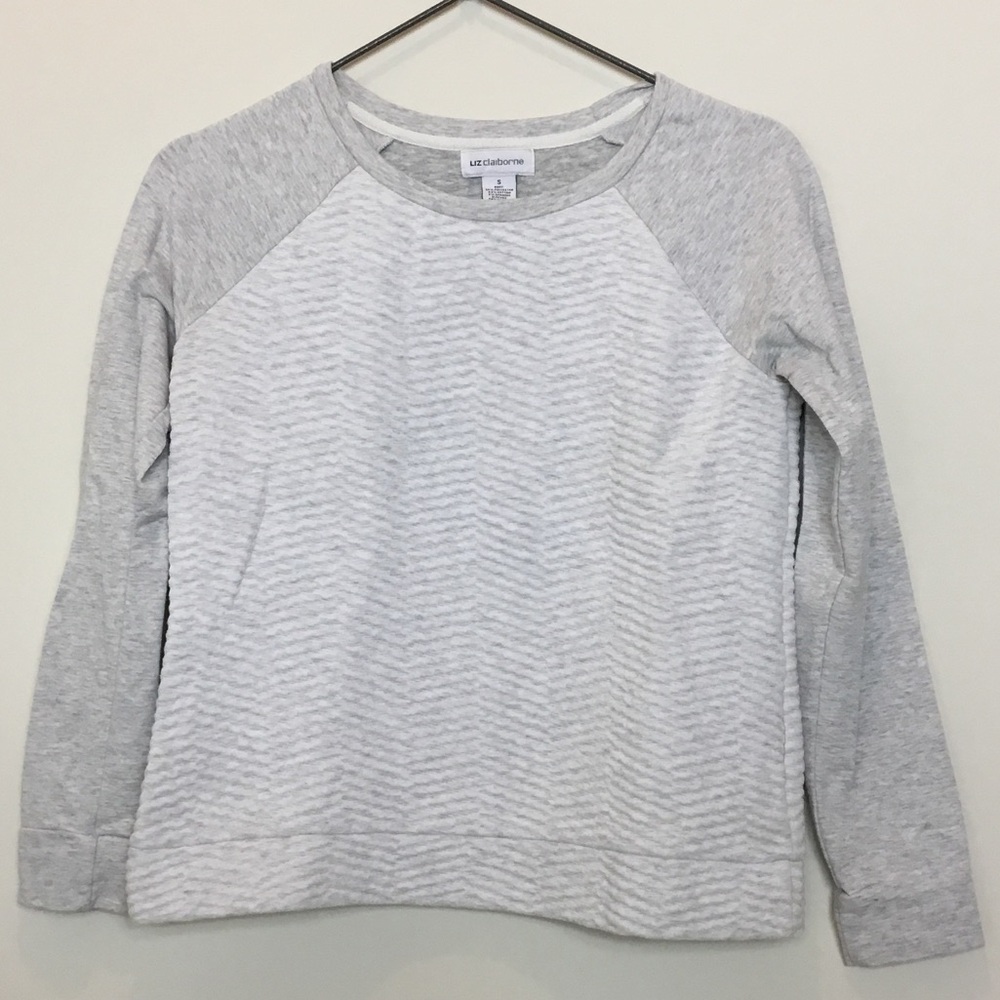 Liz Claiborne Gray & Light Gray Raglan Textured Sweatshirt size small